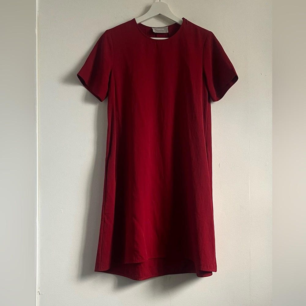 Everlane Pleated Back A-Line Red Dress Short Sleeve Womens Size 2 Valentine